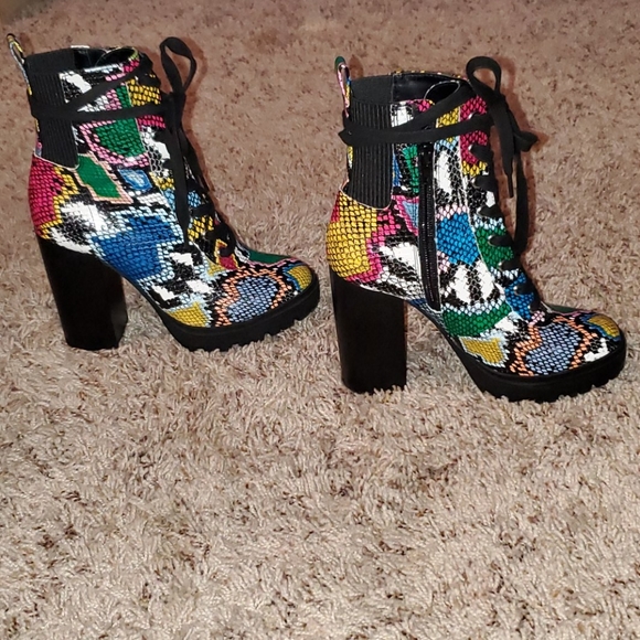 Steve Madden Multi-Color Snakeskin Combat Boots - Picture 2 of 9